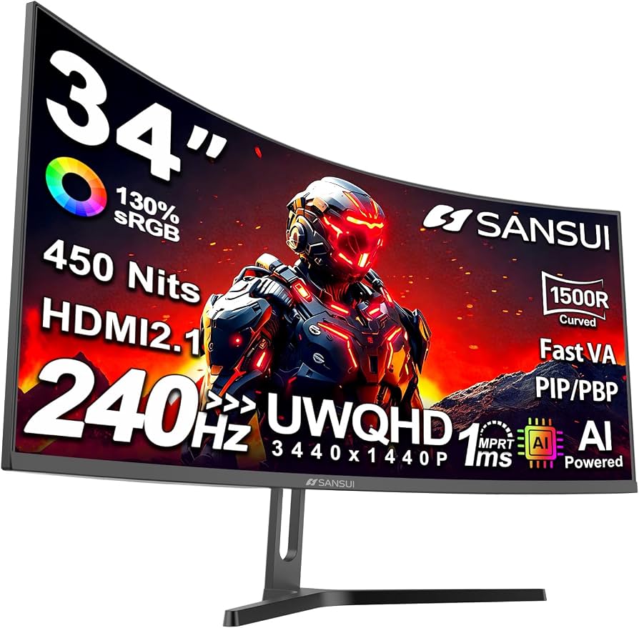 SANSUI ES-G34C5 34" UltraWide Curved 2K Gaming Monitor